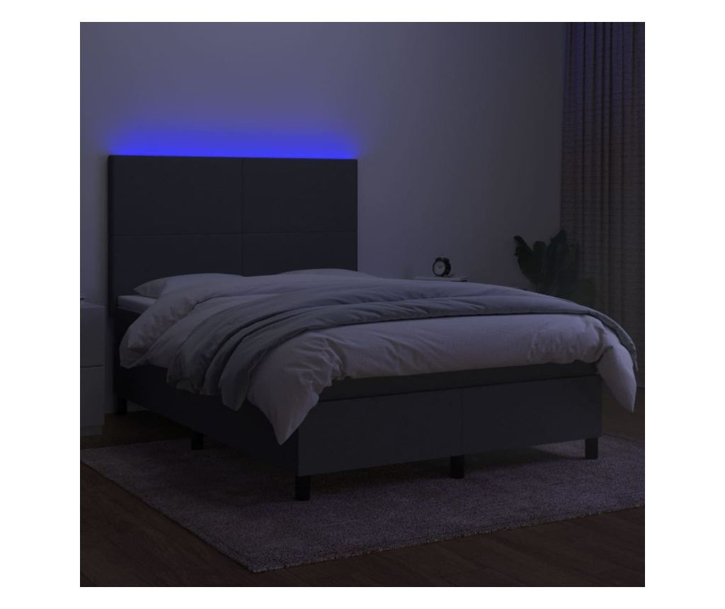 Рамка за легло с матрак и LED, тъмносива, 140x190 см, текстил - 4