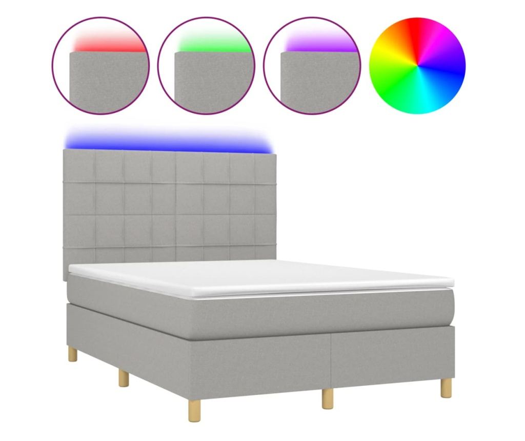 Легло с пружини, матрак и LED, светло сиво, 140x200 см, текстил - 2