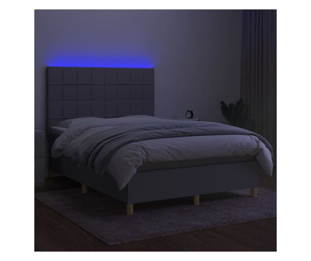 Легло с пружини, матрак и LED, светло сиво, 140x200 см, текстил - 4