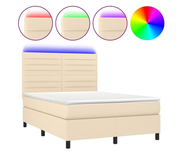 Легло с пружини, матрак и LED, кремаво, 140x200 см, текстил