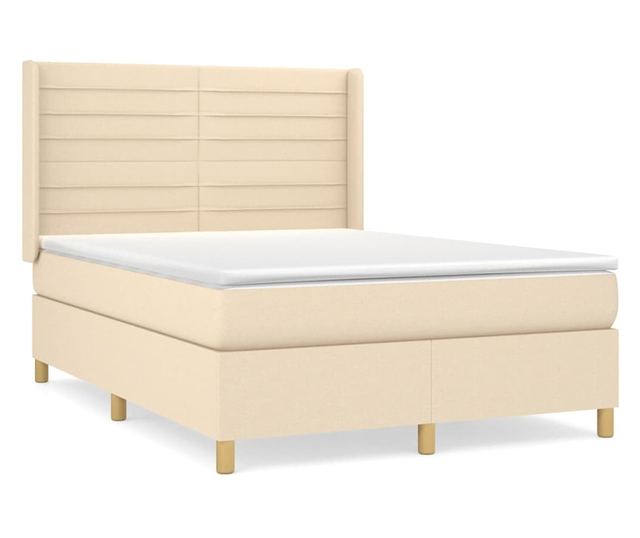 Континентално легло с матрак, кремаво, 140x200 см, текстил