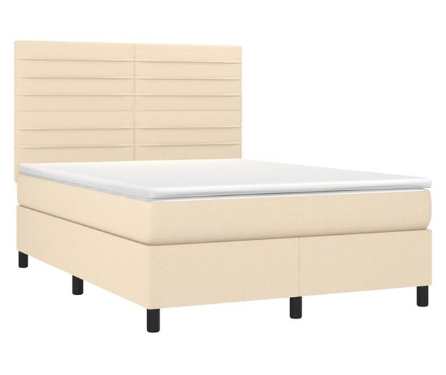 Легло с пружини, матрак и LED, кремаво, 140x200 см, текстил