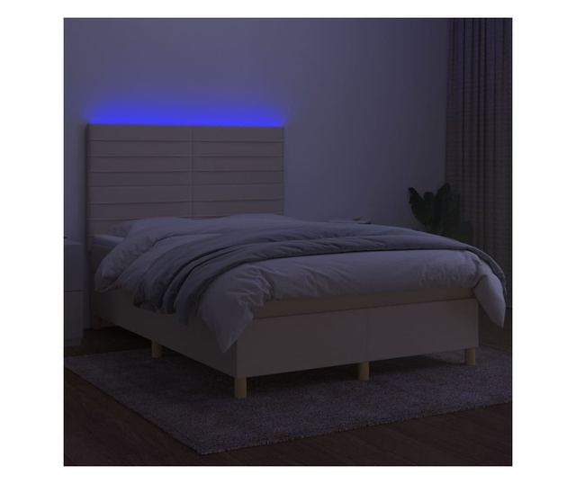 Легло с пружини, матрак и LED, кремаво, 140x200 см, текстил