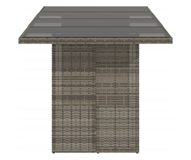 szürke polyrattan üveglapos kerti asztal 190x80x74 cm