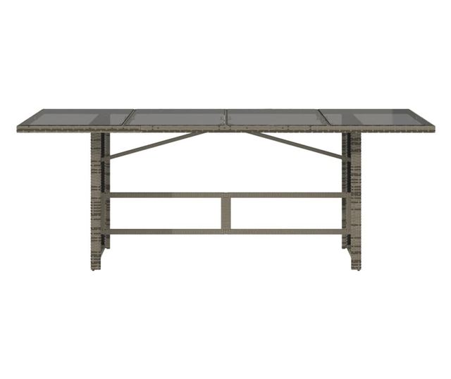 szürke polyrattan üveglapos kerti asztal 190x80x74 cm