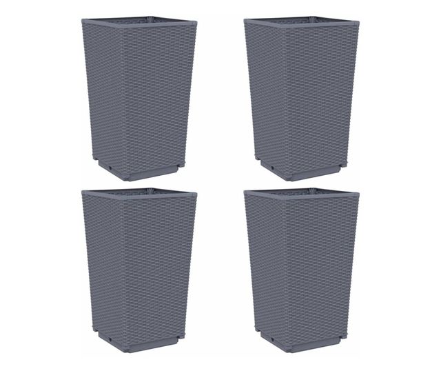 4 db szürke polipropilén kerti ültetőláda 32,5 x 32,5 x 57 cm