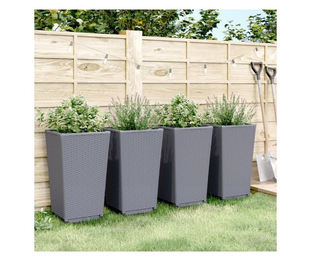 4 db szürke polipropilén kerti ültetőláda 32,5 x 32,5 x 57 cm