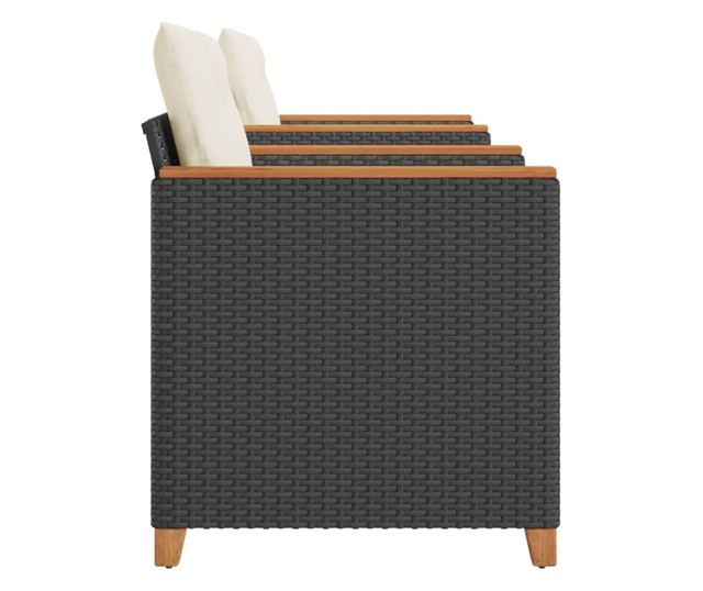 3 részes fekete polyrattan és akácfa bisztrószett párnákkal