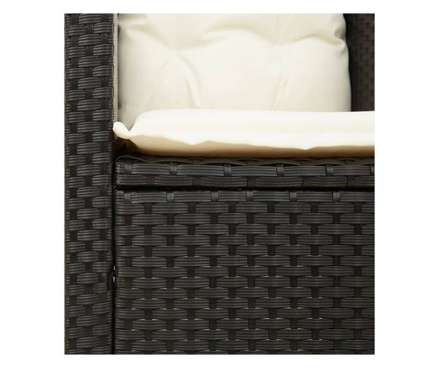 3 részes fekete polyrattan és akácfa bisztrószett párnákkal