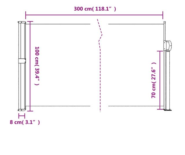 fekete behúzható oldalsó napellenző 100 x 300 cm