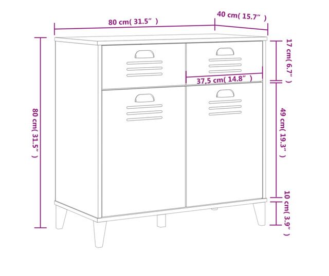 VIKEN antracitszürke szerelt fa tálalószekrény 80 x 40 x 80 cm