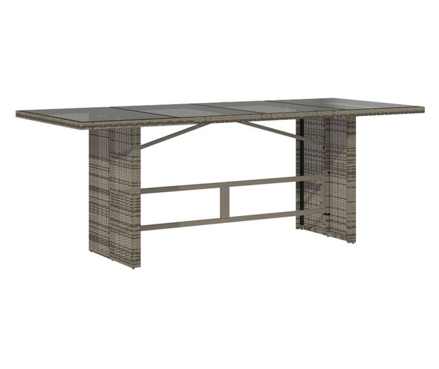 szürke polyrattan üveglapos kerti asztal 190x80x74 cm