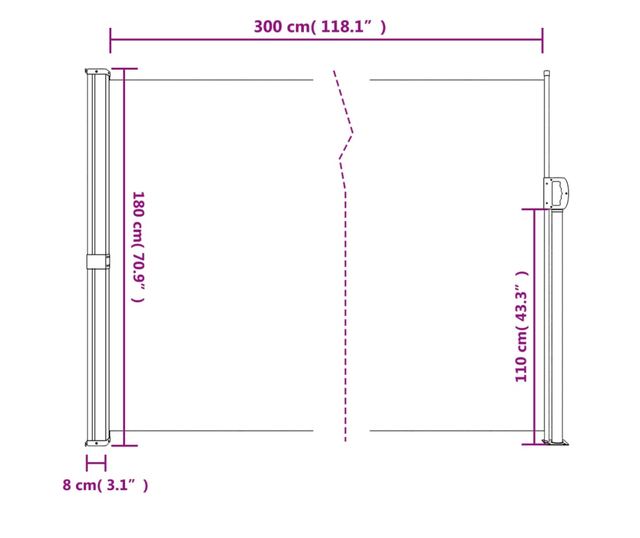 piros behúzható oldalsó napellenző 180 x 300 cm