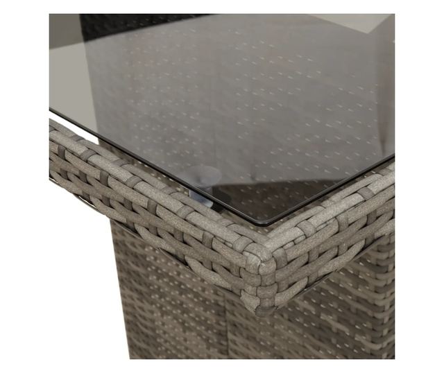 szürke polyrattan üveglapos kerti asztal 190x80x74 cm