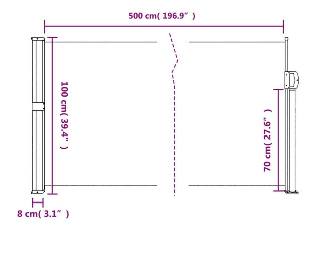 barna behúzható oldalsó napellenző 100 x 500 cm