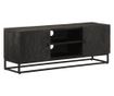 Comoda TV, negru, 110x30x40cm, lemn masiv de mango brut si fier