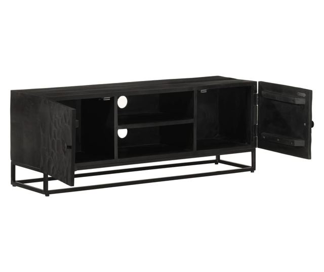 Comoda TV, negru, 110x30x40cm, lemn masiv de mango brut si fier