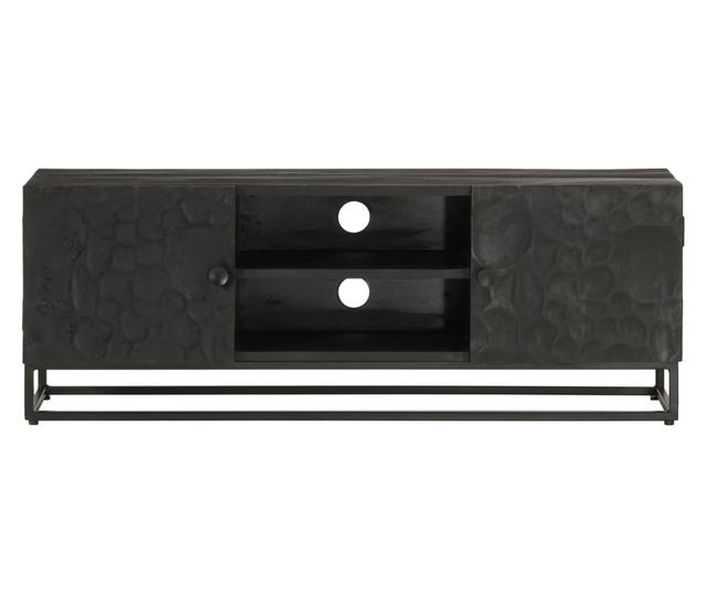 Comoda TV, negru, 110x30x40cm, lemn masiv de mango brut si fier