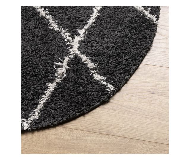 PAMPLONA fekete és krém bolyhos modern szőnyeg Ø 100 cm