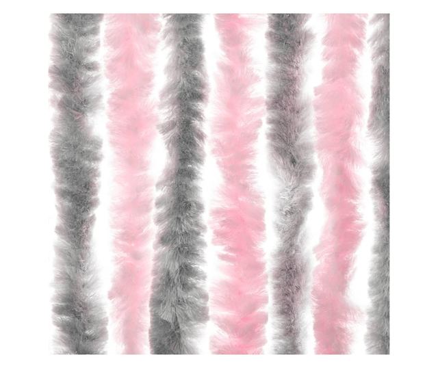 ezüstszürke és rózsaszín zsenília rovarfüggöny 56 x 200 cm