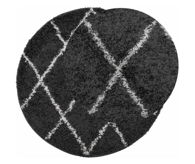 PAMPLONA fekete és krém bolyhos modern szőnyeg Ø 100 cm
