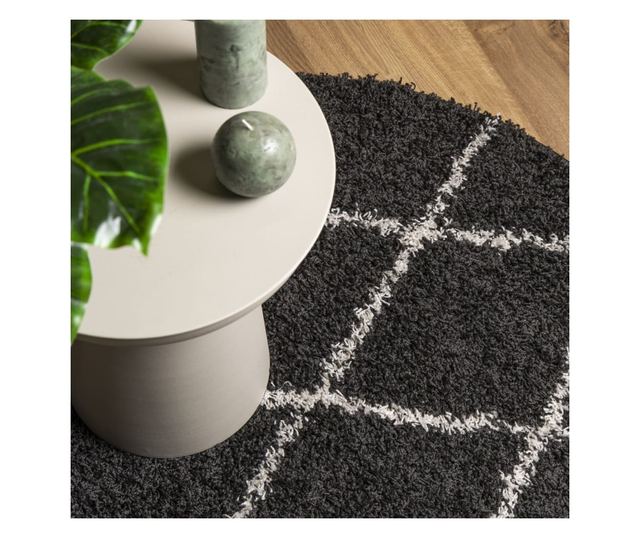 PAMPLONA fekete és krém bolyhos modern szőnyeg Ø 100 cm
