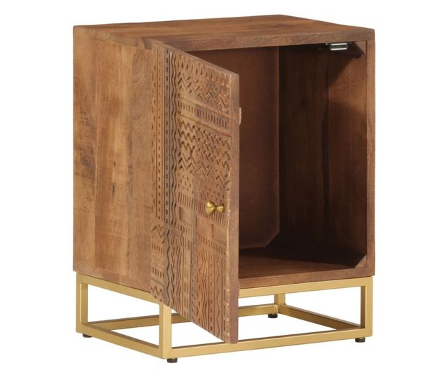 tömör mangófa és vas éjjeliszekrény 40 x 30 x 50 cm