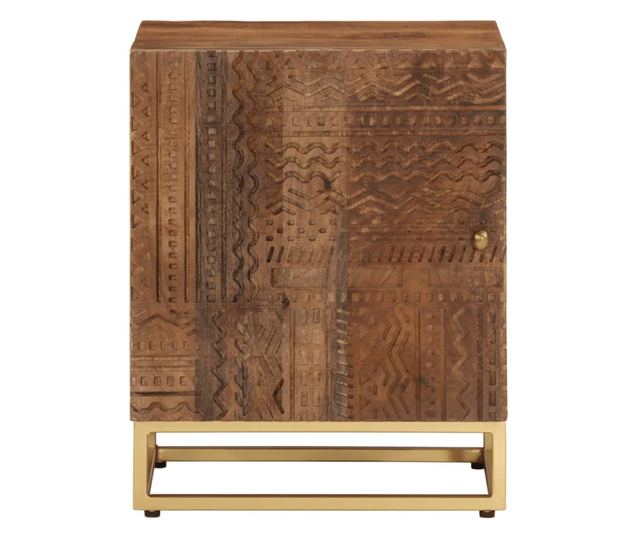 tömör mangófa és vas éjjeliszekrény 40 x 30 x 50 cm