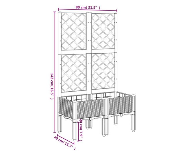 fekete polipropilén rácsos kerti ültetőláda 80 x 40 x 142 cm