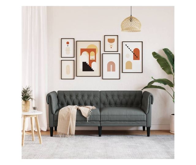 sötétszürke 2 személyes szövet Chesterfield kanapé