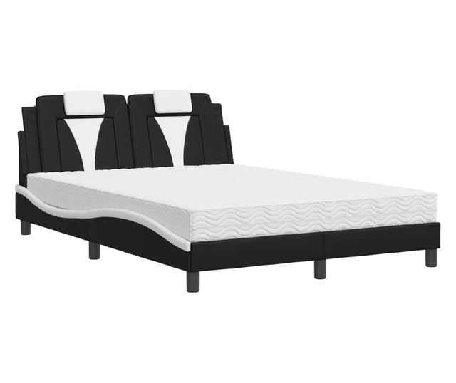 Легло с матрак, черно и бяло, 140x190 см изкуствена кожа