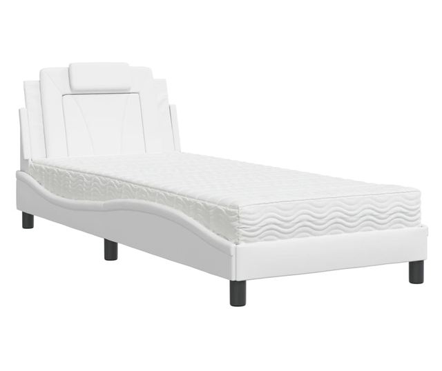 Легло с матрак, бяло, 90x190 см изкуствена кожа