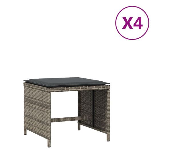 4 db szürke polyrattan kerti szék párnával 40 x 40 x 35 cm