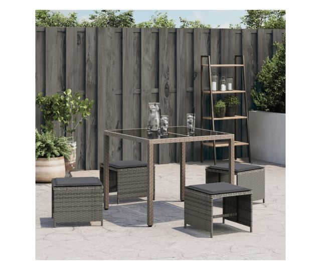 4 db szürke polyrattan kerti szék párnával 40 x 40 x 35 cm