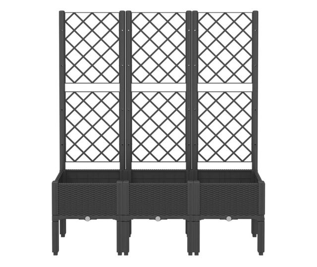 fekete polipropilén rácsos kerti ültetőláda 120 x 40 x 142 cm