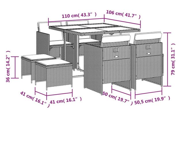 Градински комплект с възглавници, 9 части, бежов полиратан