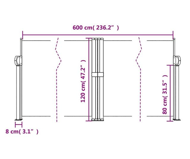 krémszínű behúzható oldalsó napellenző 120 x 600 cm