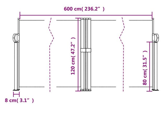 piros behúzható oldalsó napellenző 120 x 600 cm