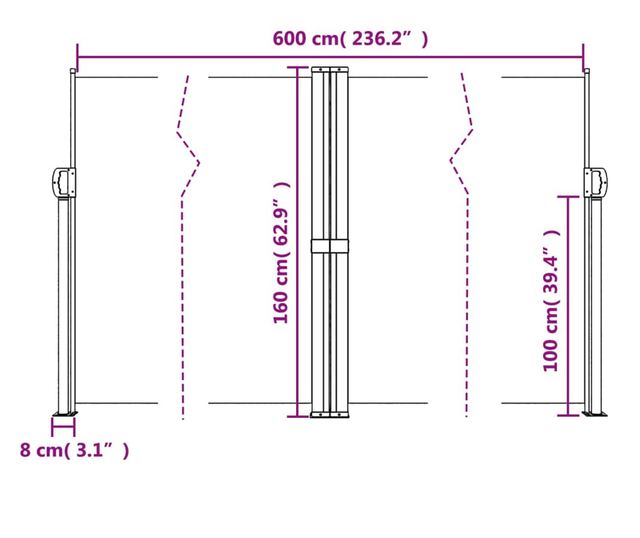 kék behúzható oldalsó napellenző 160 x 600 cm