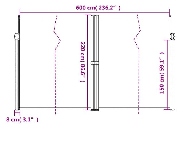 tópszínű behúzható oldalsó napellenző 220 x 600 cm