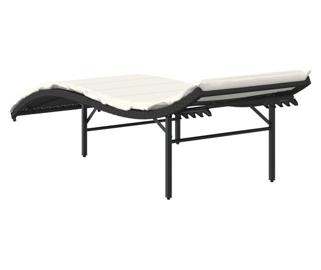 fekete polyrattan napozóágy párnával 55x199x50 cm