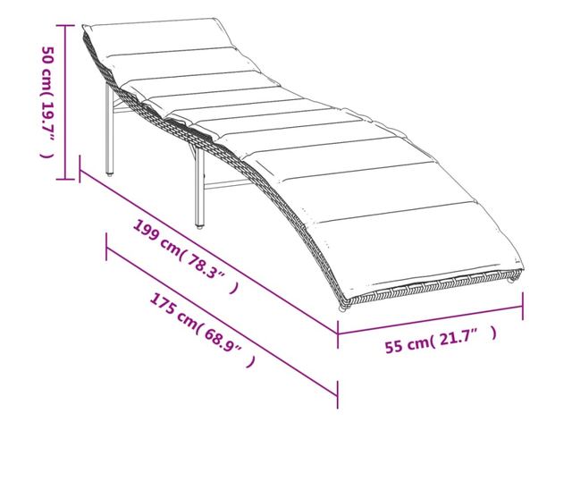 szürke polyrattan napozóágy párnával 55x199x50 cm