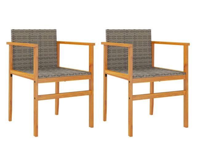 2 db szürke polyrattan és tömör fa kerti szék