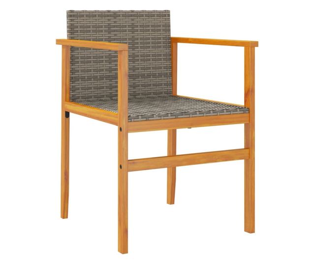 2 db szürke polyrattan és tömör fa kerti szék