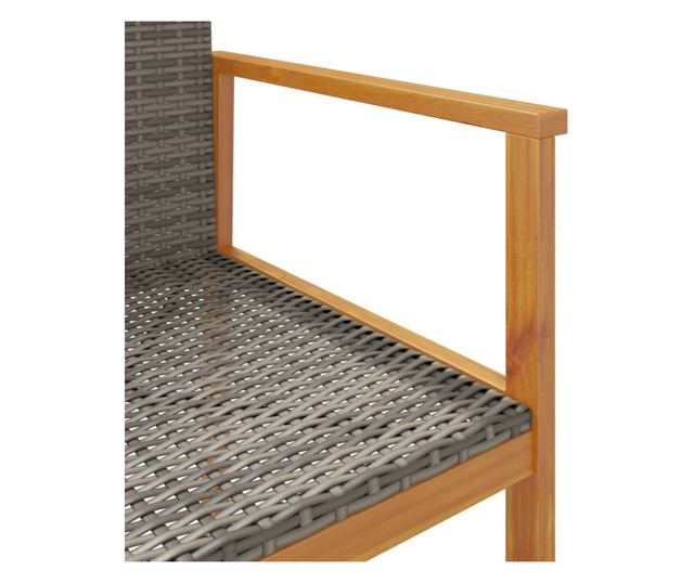 2 db szürke polyrattan és tömör fa kerti szék