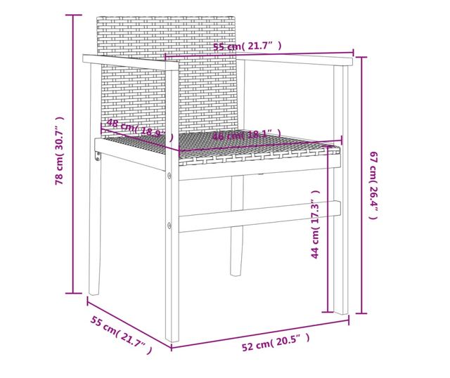 2 db szürke polyrattan és tömör fa kerti szék