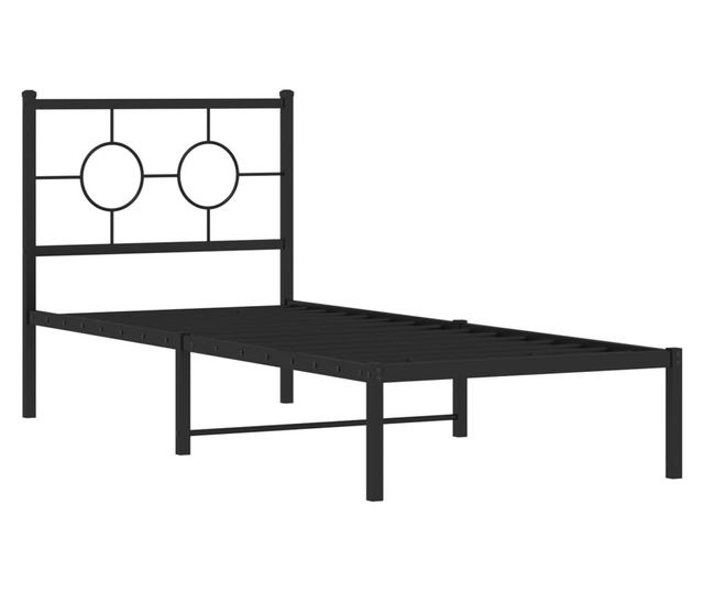 fekete fém ágykeret fejtámlával 80 x 200 cm