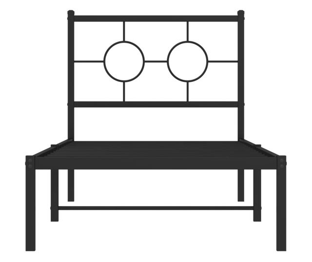 fekete fém ágykeret fejtámlával 80 x 200 cm