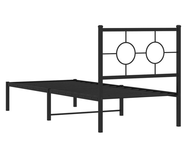 fekete fém ágykeret fejtámlával 80 x 200 cm