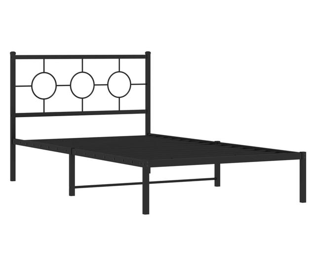 fekete fém ágykeret fejtámlával 107 x 203 cm